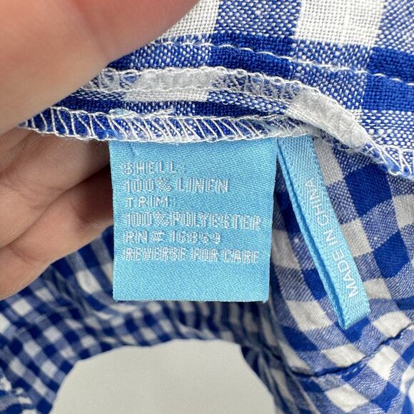 J. McLaughlin 100% Linen Gingham Shift Dress M Blue White Beach Vacation Preppy - Picture 9 of 12